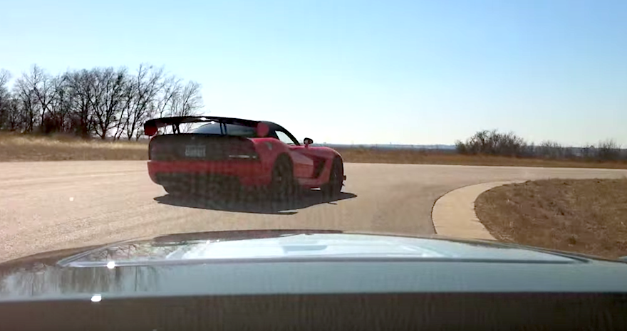 2010 Corvette ZR1 versus 2008 Dodge Viper ACR, Viper slides off track