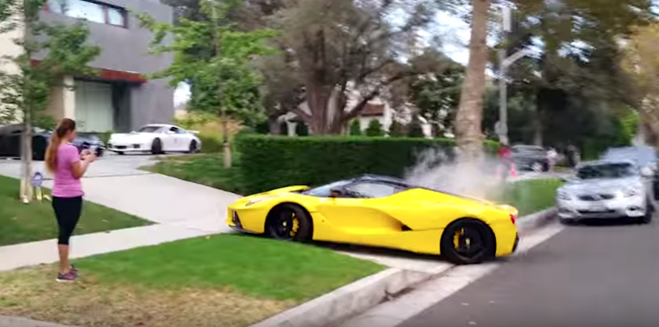 Ferrari LaFerrari NEAR CRASH, BURNOUT, REVVING & SMOKING in a Neighborhood?