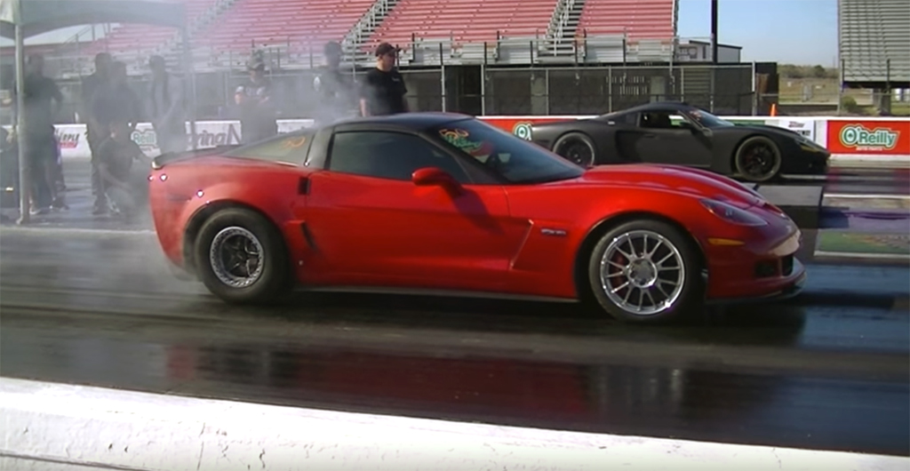 Red Corvette Z06 Drag Strip